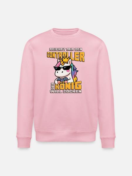 Einhorn - König will zocken - Stanley/Stella Unisex Bio-Sweatshirt ROLLER - Hellrosa