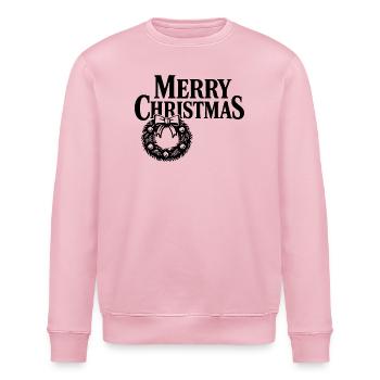 Merry-Christmas Schriftzug mit festlichem Kranz - Stanley/Stella Unisex Bio-Sweatshirt ROLLER - Hellrosa - Vorne - Nik (191cm)