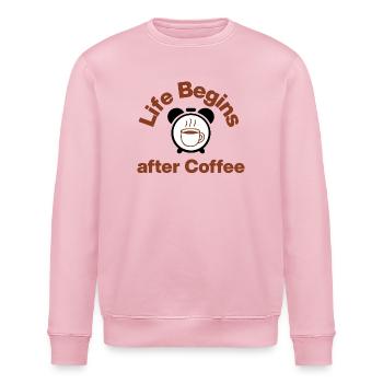 Life Begins after Coffee, Kaffee Liebhaber - Stanley/Stella Unisex Bio-Sweatshirt ROLLER - Hellrosa - Vorne - Nik (191cm)