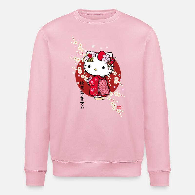 Hello Kitty punaisessa kimonossa ja kirsikankukissa - Stanley/Stella ROLLER unisex luomu-collegepaita - vaaleanpunainen