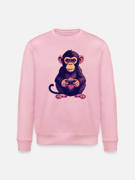 Affe am Controller zockt Konsole Gaming - Stanley/Stella Unisex Bio-Sweatshirt ROLLER - Hellrosa