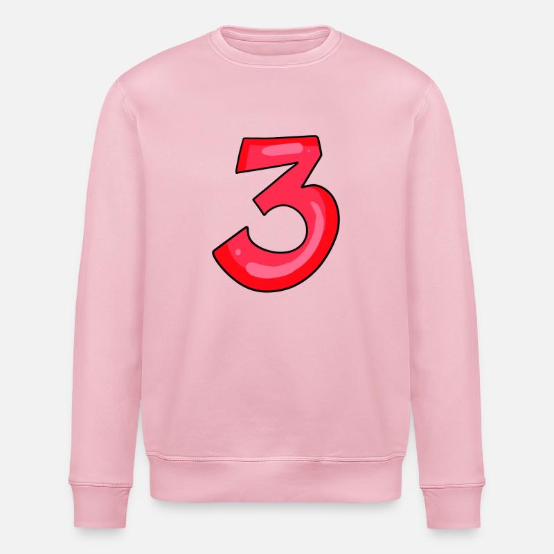 3 rouge - numéro trois - chiffre - Sweat bio ROLLER Stanley/Stella Unisexe - rose pâle