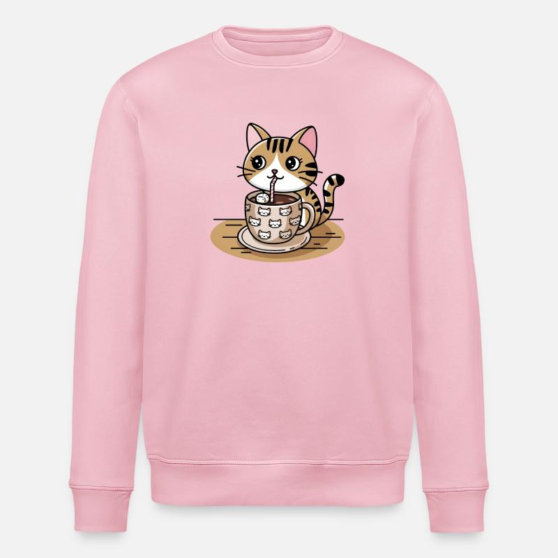 Heiße Schokolade Katze - Stanley/Stella Unisex Bio-Sweatshirt ROLLER - Hellrosa