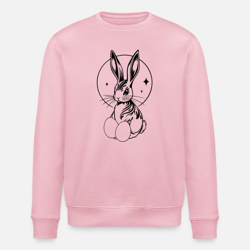 Cute Easter bunny with full moon and Easter eggs - Stanley/Stella ROLLER Unisex Organic Sweatshirt - cotton pink