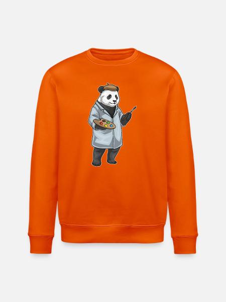 Panda Painter Brush Painting - Stanley/Stella ROLLER Unisex Organic Sweatshirt - bright orange