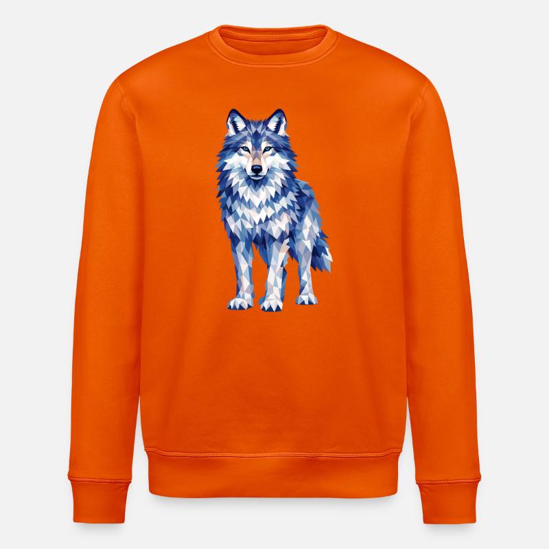 Modernes Polygon-Wolf-Design in Blautönen  - Stanley/Stella Unisex Bio-Sweatshirt ROLLER - Tieforange