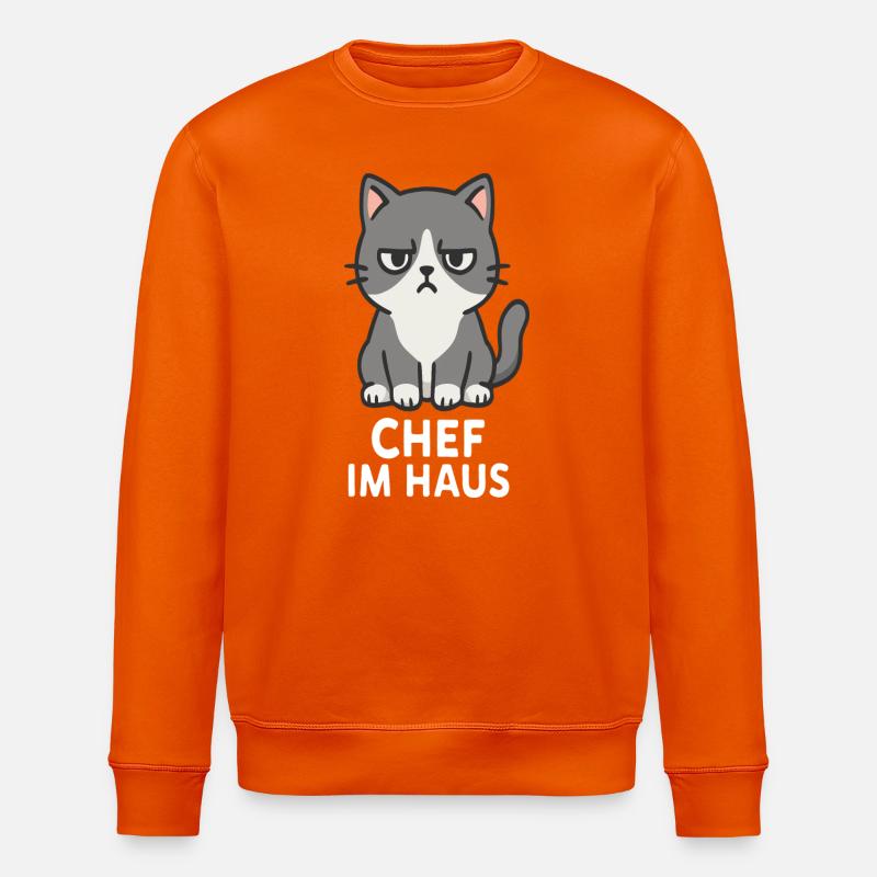 Cat with grumpy expression - Stanley/Stella ROLLER Unisex Organic Sweatshirt - bright orange