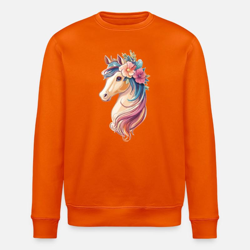 Pferd mit Blumen - Stanley/Stella Unisex Bio-Sweatshirt ROLLER - Tieforange