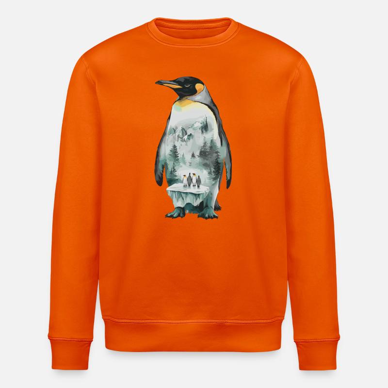 Pinguin Mit Landschaftsmotiv - Stanley/Stella Unisex Bio-Sweatshirt ROLLER - Tieforange