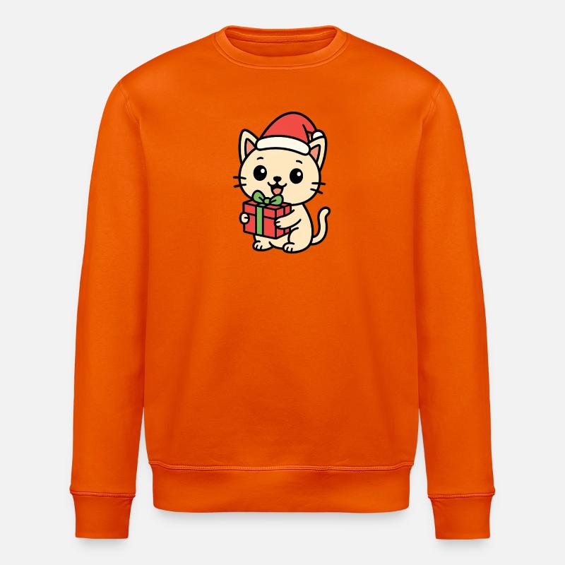 Kätzchen mit Santa Hut und Geschenk - Stanley/Stella Unisex Bio-Sweatshirt ROLLER - Tieforange