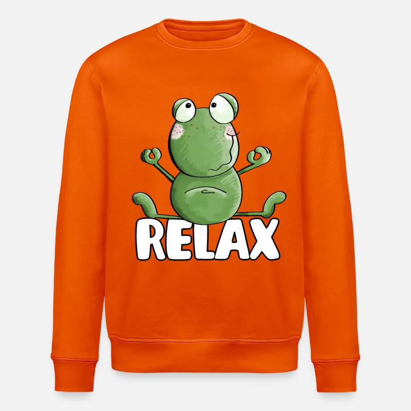 Frog Relaxing Yoga - Frogs - Toad - Quak - Stanley/Stella ROLLER Unisex Organic Sweatshirt - bright orange