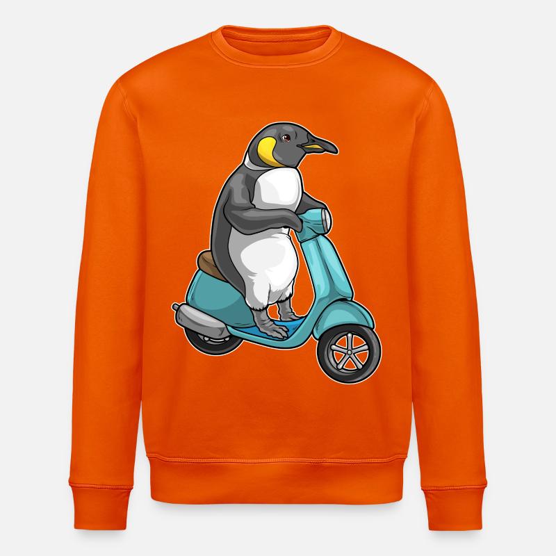 Penguin Scooter - Stanley/Stella ROLLER Unisex Organic Sweatshirt - bright orange