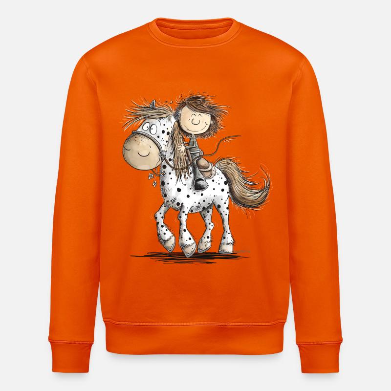 Drolliges Pferd mit Reiter Cartoon Pferdchen - Stanley/Stella Unisex Bio-Sweatshirt ROLLER - Tieforange