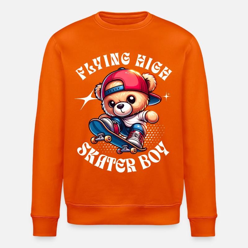 Skater teddy bear on skateboard - Stanley/Stella ROLLER Unisex Organic Sweatshirt - bright orange