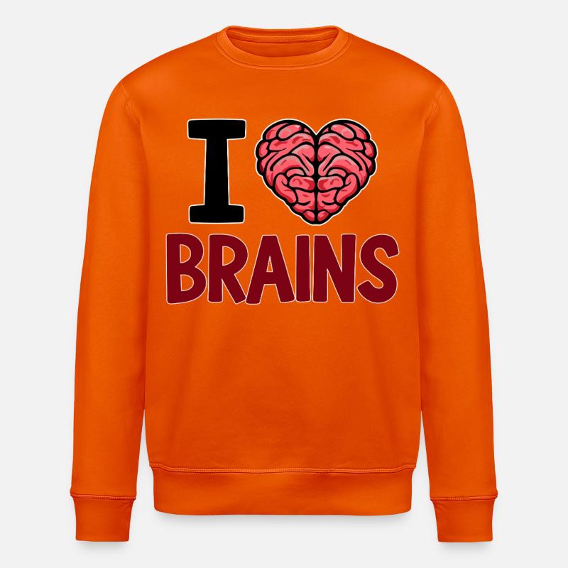 I Love Brains Zombie Spruch - Stanley/Stella Unisex Bio-Sweatshirt ROLLER - Tieforange