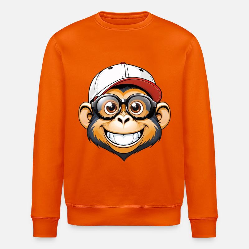 Affe mit Kappe und Brille - Stanley/Stella Unisex Bio-Sweatshirt ROLLER - Tieforange