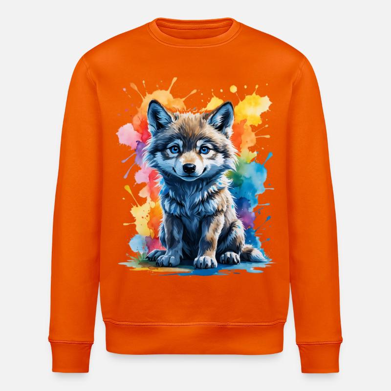 Aquarell-Wolfswelpe im Farbsplash - Stanley/Stella Unisex Bio-Sweatshirt ROLLER - Tieforange