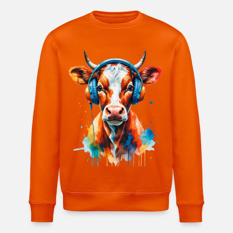 Kuh mit Kopfhörer Popart - Stanley/Stella Unisex Bio-Sweatshirt ROLLER - Tieforange