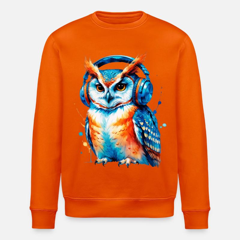 Kopfhörer Eule in Farbenspiel - Stanley/Stella Unisex Bio-Sweatshirt ROLLER - Tieforange