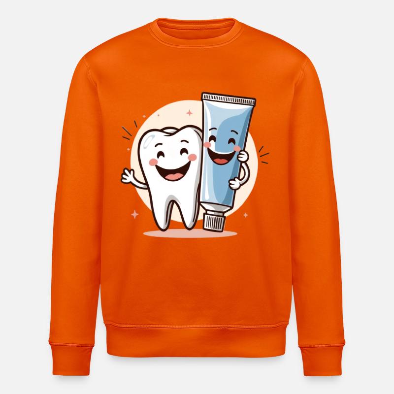 Smiling tooth with toothpaste - Stanley/Stella ROLLER Unisex Organic Sweatshirt - bright orange