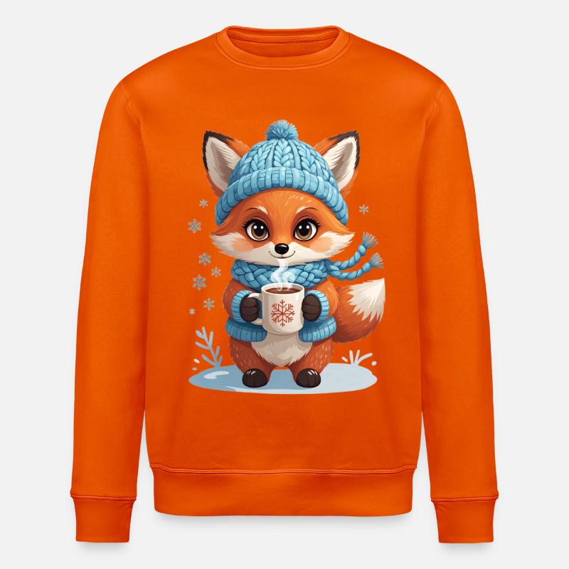 Winterfuchs mit Kakao - Stanley/Stella Unisex Bio-Sweatshirt ROLLER - Tieforange