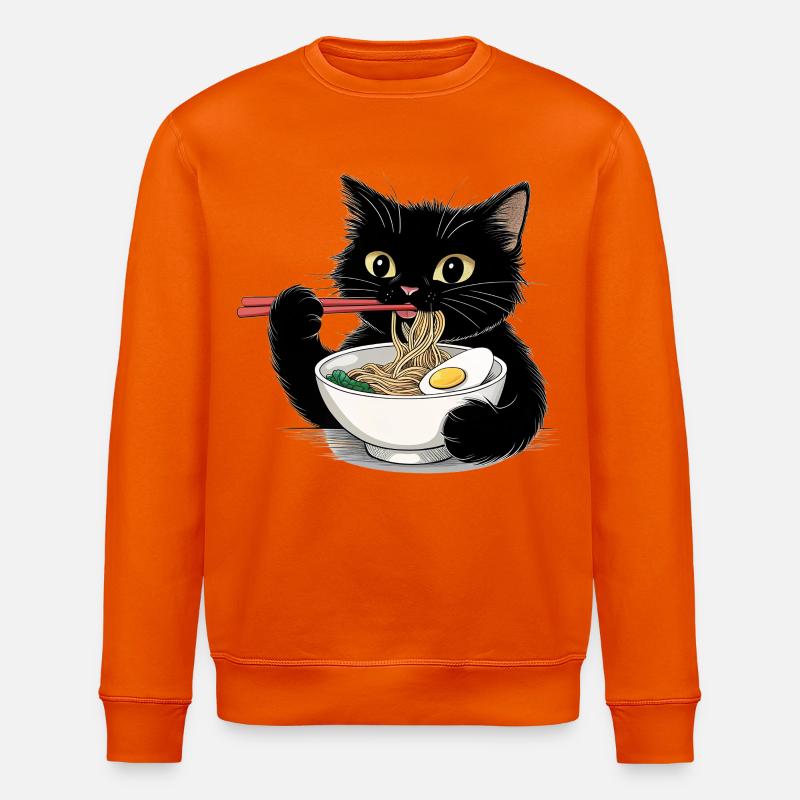Schwarze Katze isst Ramen Nudeln  - Stanley/Stella Unisex Bio-Sweatshirt ROLLER - Tieforange