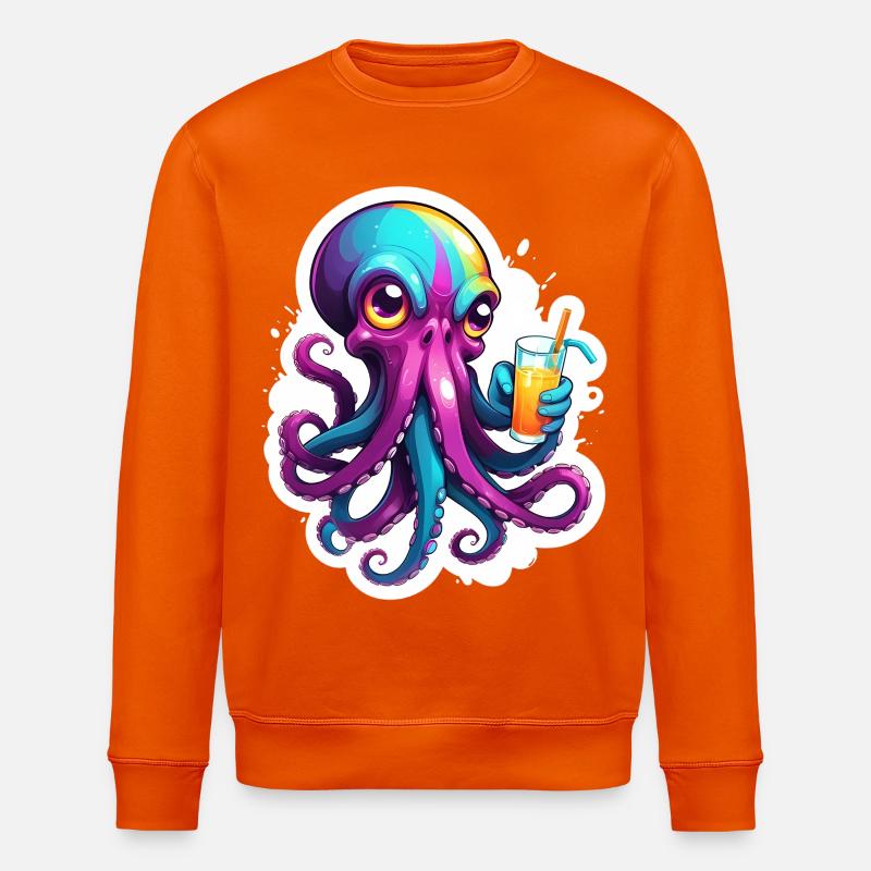 Bunter Oktopus mit Drink - Stanley/Stella Unisex Bio-Sweatshirt ROLLER - Tieforange