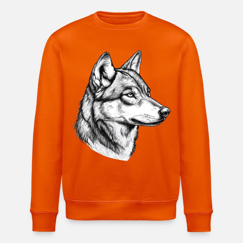 Wolf Wolfskopf Schwarz Weiß Gezeichnet Kunst - Stanley/Stella Unisex Bio-Sweatshirt ROLLER - Tieforange