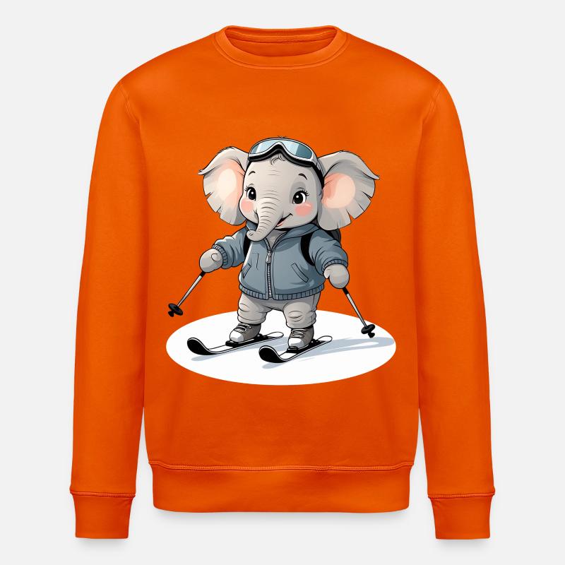 Skiing Elephant Pullover Hoodie - Stanley/Stella ROLLER Unisex Organic Sweatshirt - bright orange