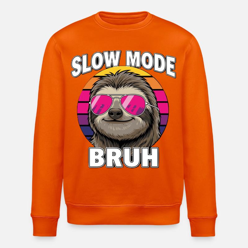 Cool Sloth Slow Mode Bruh Retro - Stanley/Stella ROLLER Unisex Organic Sweatshirt - bright orange