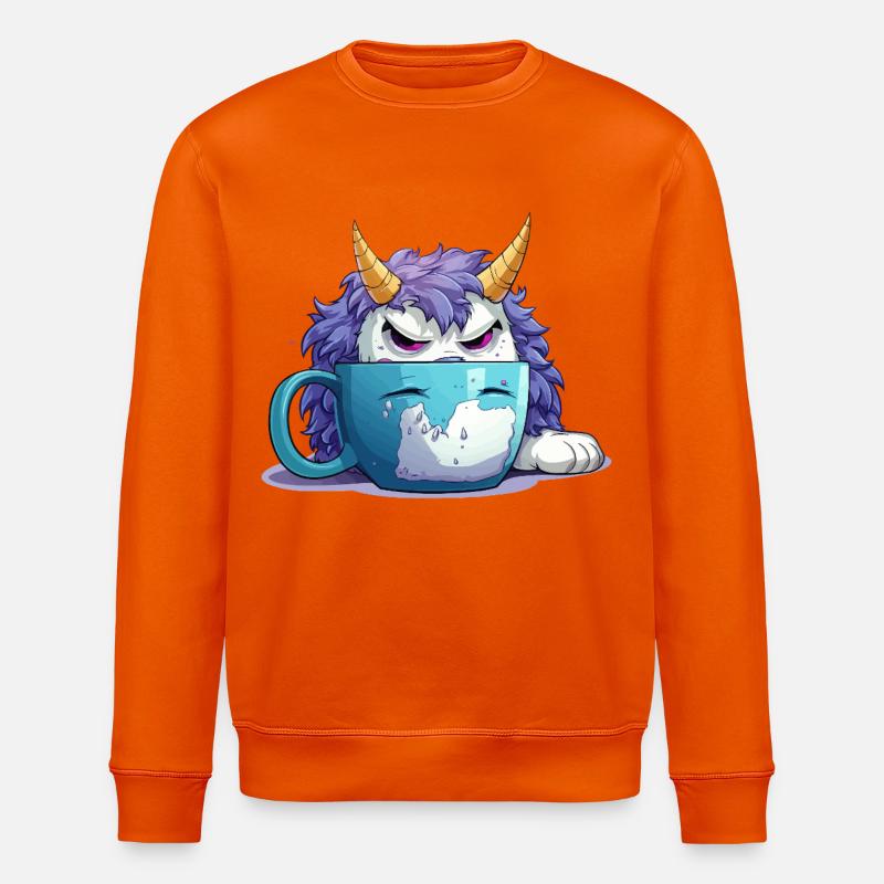Grumpy monster in a coffee mug - Stanley/Stella ROLLER Unisex Organic Sweatshirt - bright orange