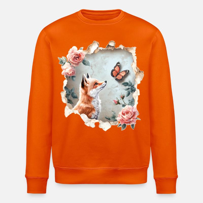 Fuchs mit Schmetterling - Stanley/Stella Unisex Bio-Sweatshirt ROLLER - Tieforange