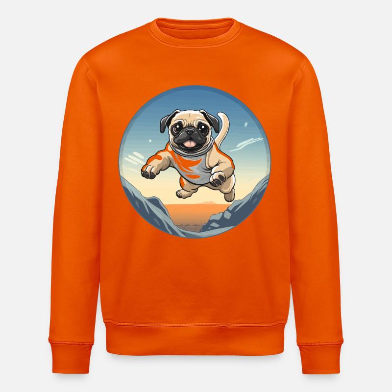 Pug Sprung über Berglandschaft - Stanley/Stella Unisex Bio-Sweatshirt ROLLER - Tieforange