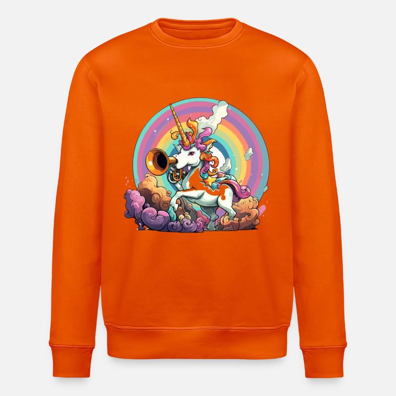 Regenbogen-Unicorn mit Trompete - Stanley/Stella Unisex Bio-Sweatshirt ROLLER - Tieforange