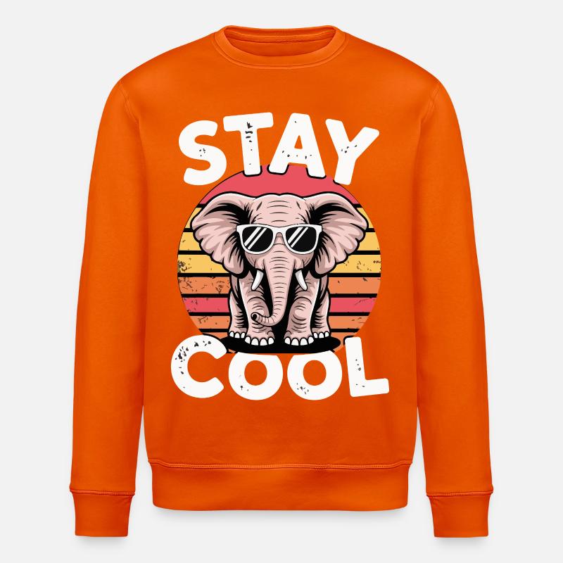 Stay Cool Elephant - Kids Retro - Stanley/Stella ROLLER Unisex Organic Sweatshirt - bright orange