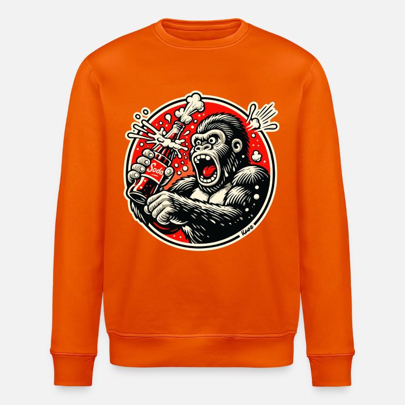 Soda gorilla in retro comic - Stanley/Stella ROLLER Unisex Organic Sweatshirt - bright orange