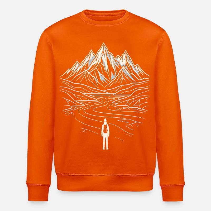 Berglandschaft Wanderer Line Art - Stanley/Stella Unisex Bio-Sweatshirt ROLLER - Tieforange