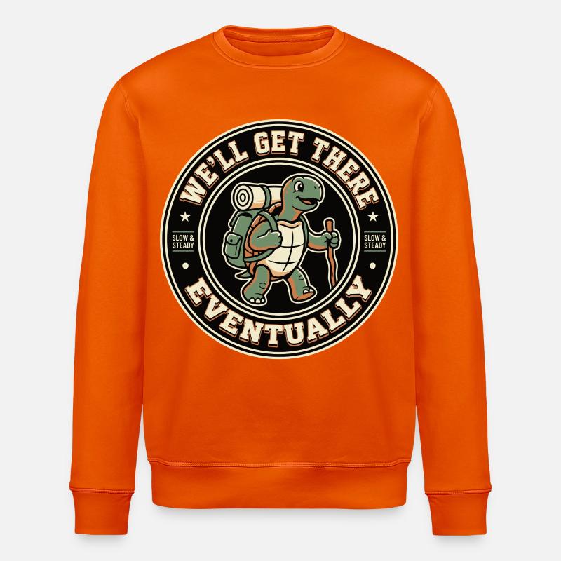 Turtle Hiking Saying Eventually - Stanley/Stella ROLLER Unisex Organic Sweatshirt - bright orange