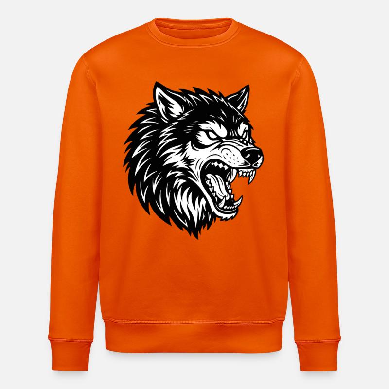 Wolf Schwarz-Weiß Wolf Alpha Maskottchen-Logo - Stanley/Stella Unisex Bio-Sweatshirt ROLLER - Tieforange