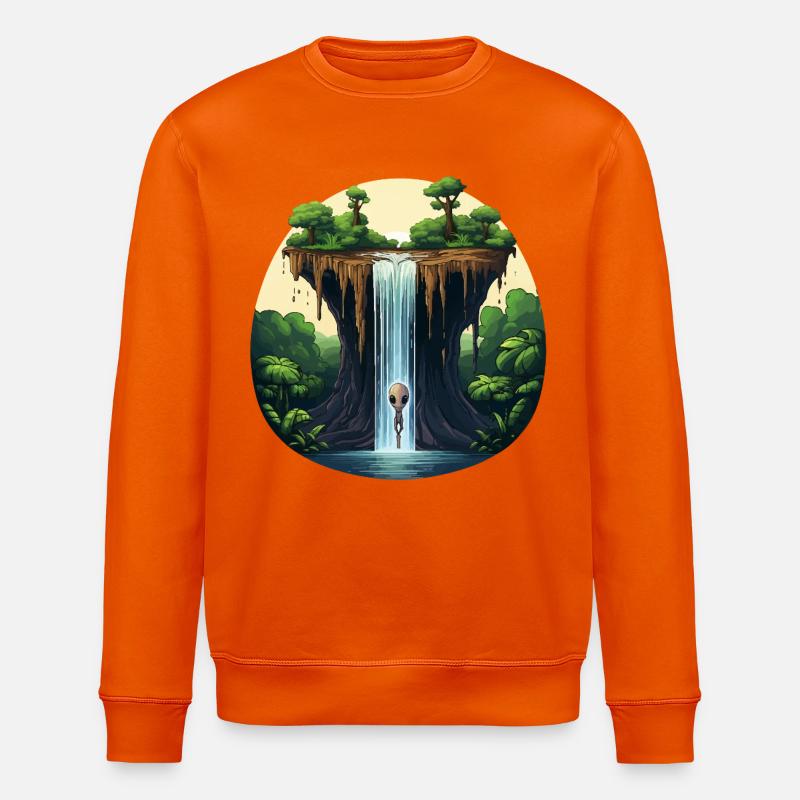 Alien am Wasserfall im Dschungel - Stanley/Stella Unisex Bio-Sweatshirt ROLLER - Tieforange