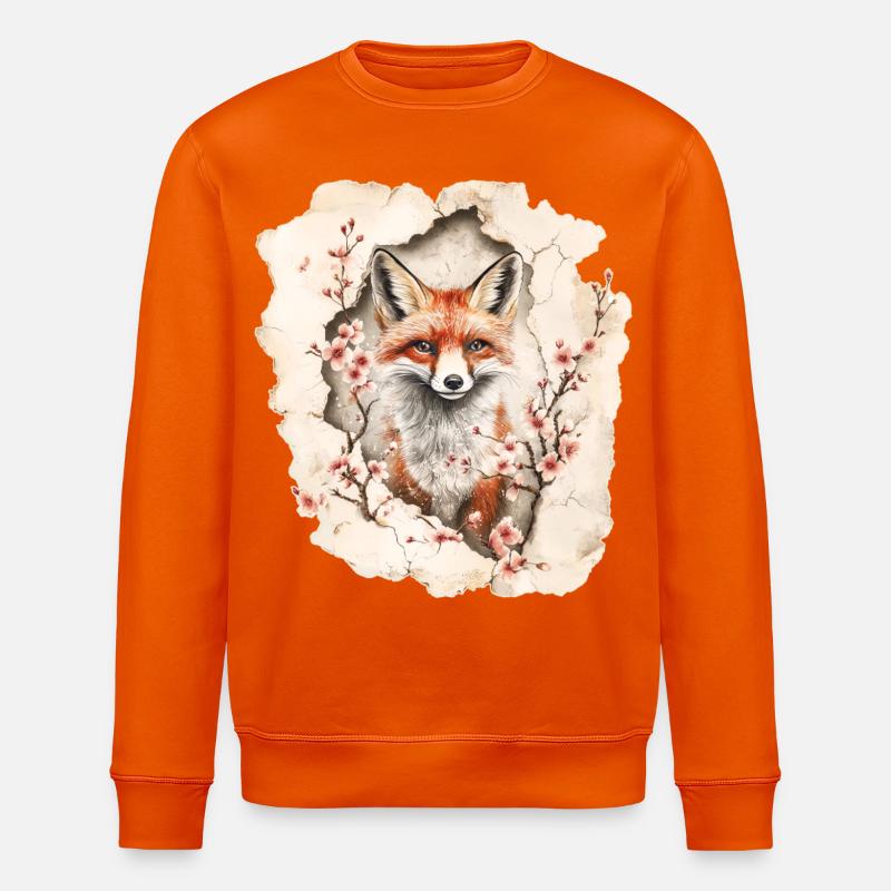 Fox with cherry blossoms - Stanley/Stella ROLLER Unisex Organic Sweatshirt - bright orange