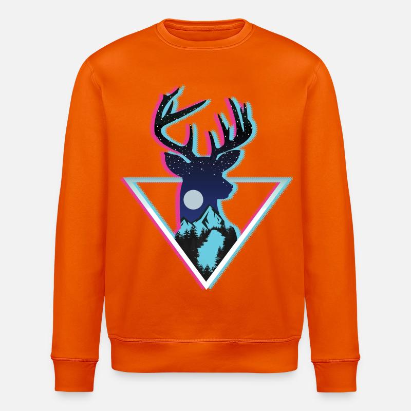 Cosmic Deer Mountain Neon Triangle Art - Stanley/Stella ROLLER Unisex Organic Sweatshirt - bright orange