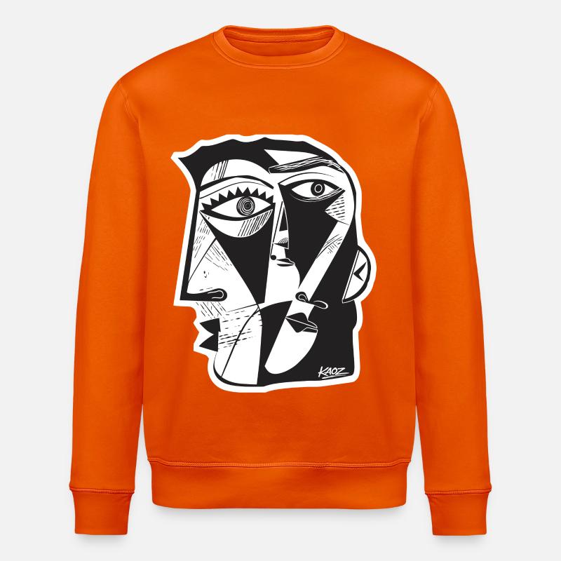 Cubist Face Linework - Stanley/Stella ROLLER Unisex Organic Sweatshirt - bright orange