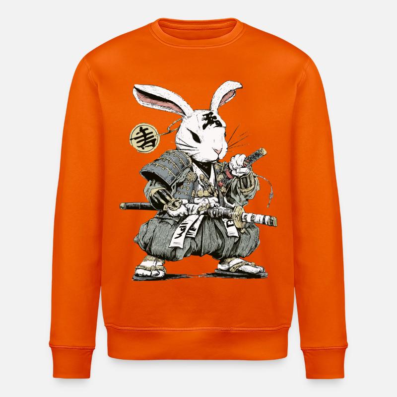 Rabbit Samurai Warrior with Katana - Stanley/Stella ROLLER Unisex Organic Sweatshirt - bright orange