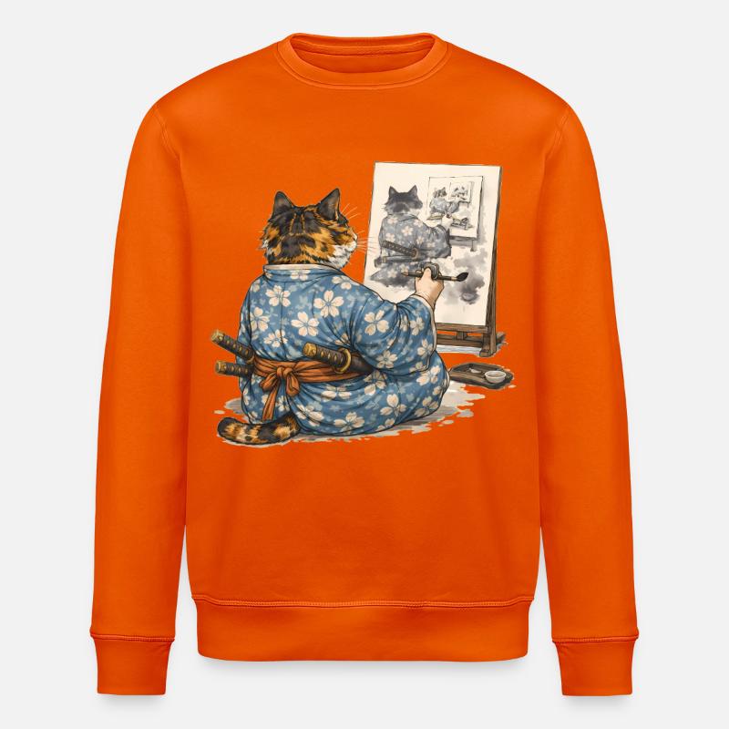 Samurai-Katzen-Malerei Sumi-e Ukiyo-e Kunst - Stanley/Stella Unisex Bio-Sweatshirt ROLLER - Tieforange