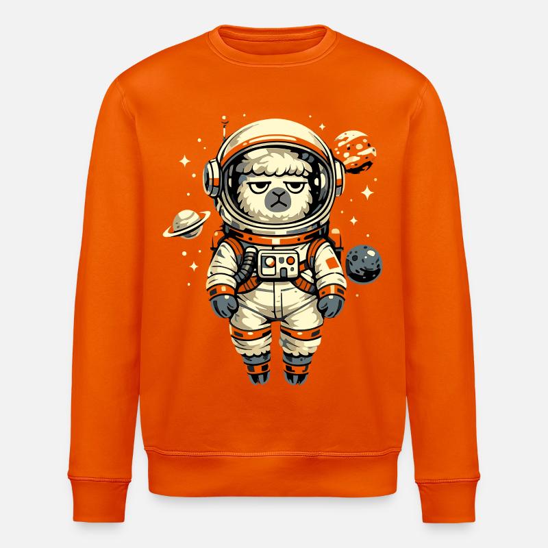 Grumpy Alpaca Astronaut in Space - Stanley/Stella ROLLER Unisex Organic Sweatshirt - bright orange