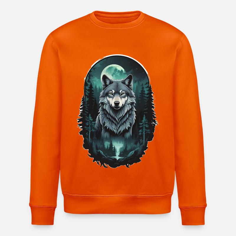 Mondwolf im Dunkelwald - Stanley/Stella Unisex Bio-Sweatshirt ROLLER - Tieforange
