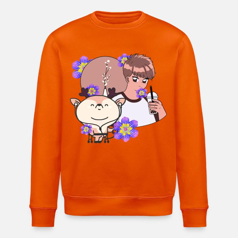 Bubble Tea et Cerf avec Walker - Sweat bio ROLLER Stanley/Stella Unisexe - orange profond