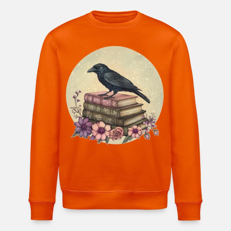 Rabe auf Bücherstapel - Stanley/Stella Unisex Bio-Sweatshirt ROLLER - Tieforange