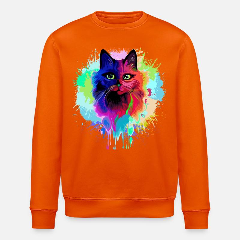 Katzen-Psychedelische Trip-Farbflecken - Stanley/Stella Unisex Bio-Sweatshirt ROLLER - Tieforange
